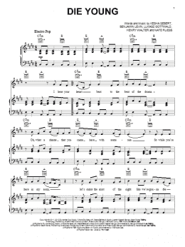 page one of Die Young (Piano, Vocal & Guitar Chords (Right-Hand Melody))