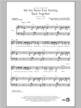 page one of We Are Never Ever Getting Back Together (SSA Choir)