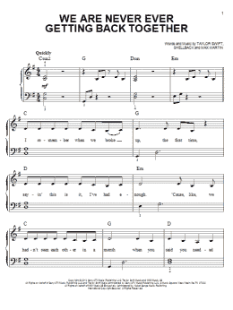 page one of We Are Never Ever Getting Back Together (Easy Piano)