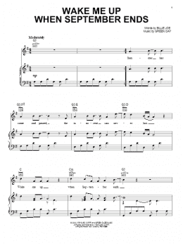 page one of Wake Me Up When September Ends (Piano, Vocal & Guitar Chords (Right-Hand Melody))