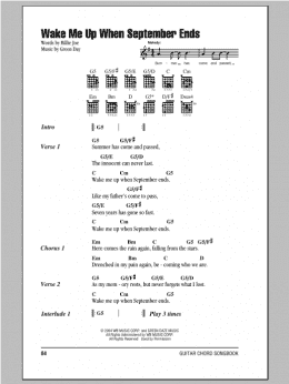 page one of Wake Me Up When September Ends (Guitar Chords/Lyrics)