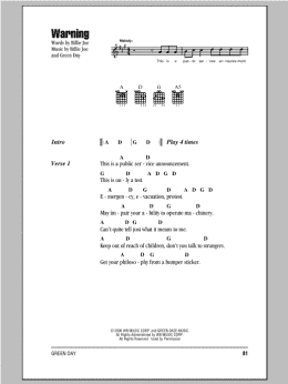 page one of Warning (Guitar Chords/Lyrics)