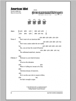 page one of American Idiot (Guitar Chords/Lyrics)