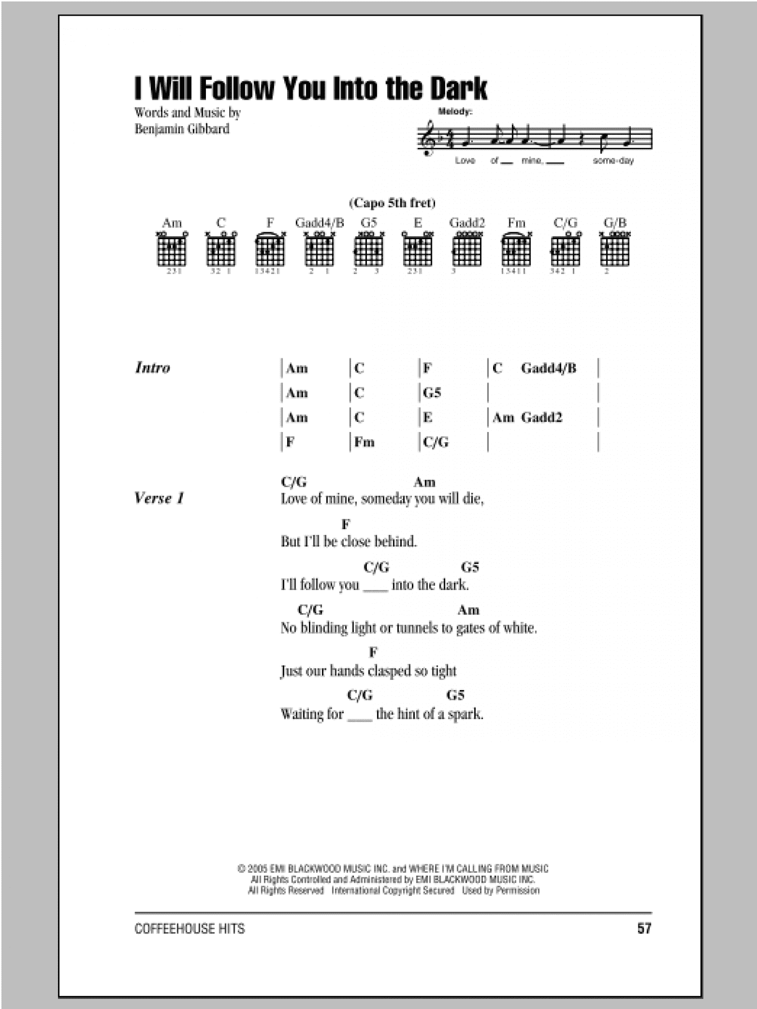 i will follow you into the dark guitar sheet music