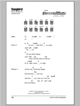 page one of Songbird (Guitar Chords/Lyrics)