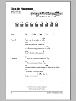 page one of Give Me Novacaine (Guitar Chords/Lyrics)