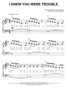 page one of I Knew You Were Trouble (Big Note Piano)