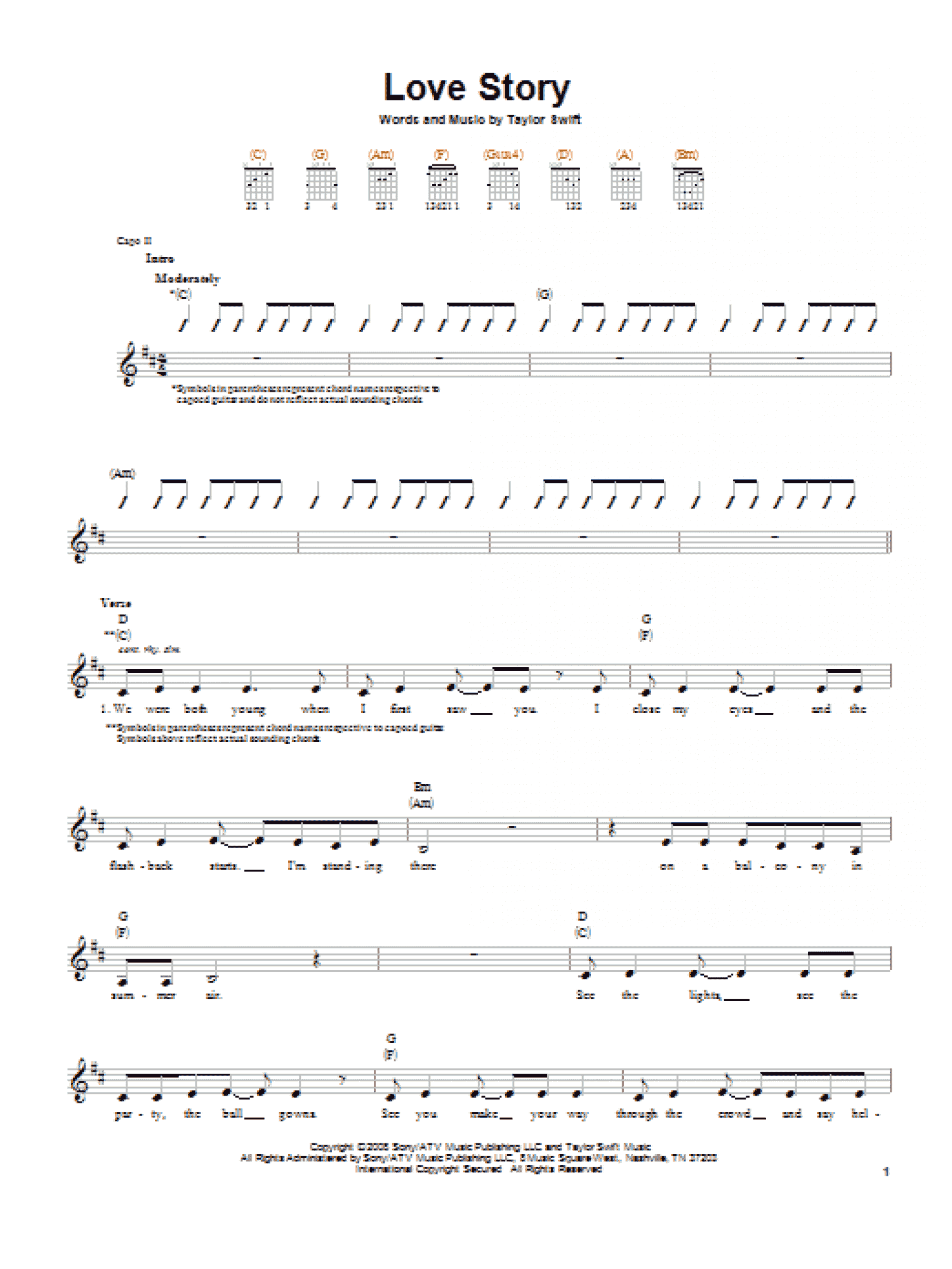 love story guitar sheet