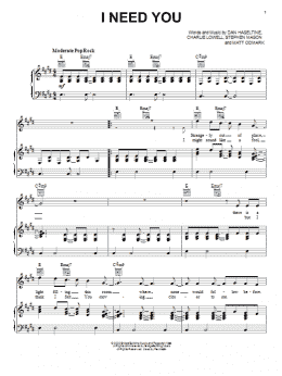 page one of I Need You (Piano, Vocal & Guitar Chords (Right-Hand Melody))