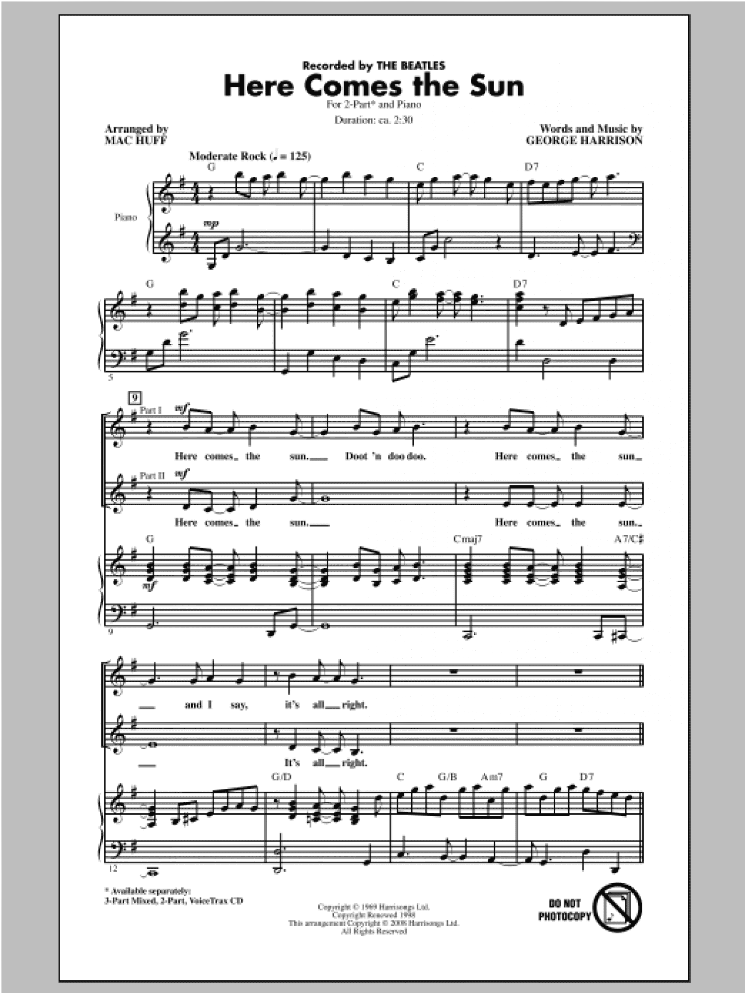 Here Comes The Sun (arr. Mac Huff) (2-Part Choir) - Print Sheet Music