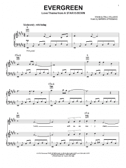 page one of Evergreen (Love Theme from A Star Is Born) (Piano, Vocal & Guitar Chords (Right-Hand Melody))