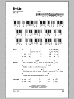 page one of My Life (Piano Chords/Lyrics)