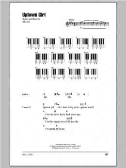 page one of Uptown Girl (Piano Chords/Lyrics)