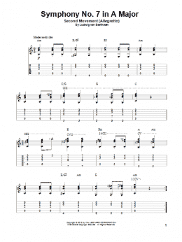 page one of Symphony No. 7 In A Major, Second Movement (Allegretto) (Solo Guitar)