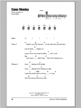 page one of Come Monday (Ukulele Chords/Lyrics)