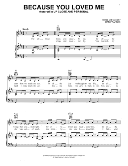 page one of Because You Loved Me (Piano, Vocal & Guitar Chords (Right-Hand Melody))