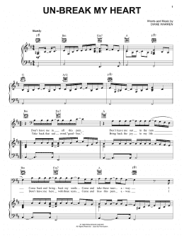 page one of Un-break My Heart (Piano, Vocal & Guitar Chords (Right-Hand Melody))