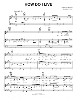 page one of How Do I Live (Piano, Vocal & Guitar Chords (Right-Hand Melody))