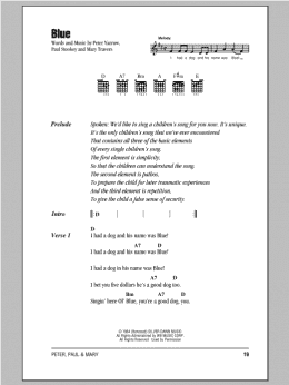 page one of Blue (Guitar Chords/Lyrics)