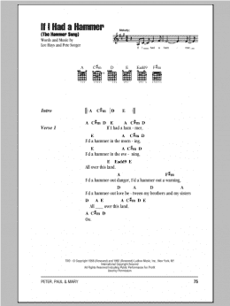 page one of If I Had A Hammer (The Hammer Song) (Guitar Chords/Lyrics)