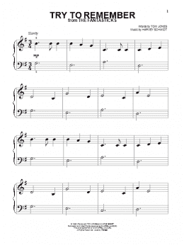 page one of Try To Remember (Beginning Piano Solo)