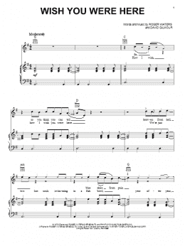 page one of Wish You Were Here (Piano, Vocal & Guitar Chords (Right-Hand Melody))