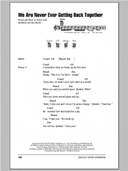 page one of We Are Never Ever Getting Back Together (Ukulele Chords/Lyrics)