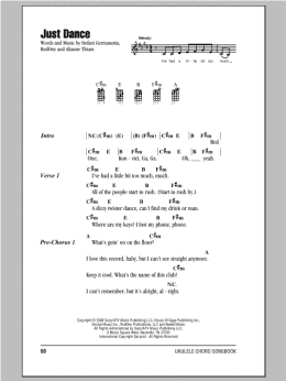 page one of Just Dance (Ukulele Chords/Lyrics)