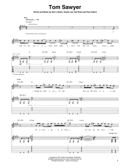 page one of Tom Sawyer (Guitar Tab)