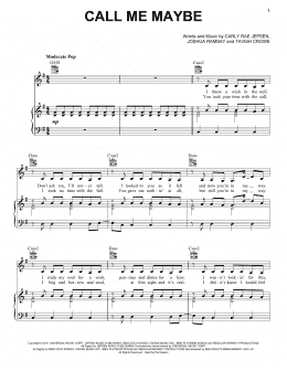 page one of Call Me Maybe (Piano, Vocal & Guitar Chords (Right-Hand Melody))