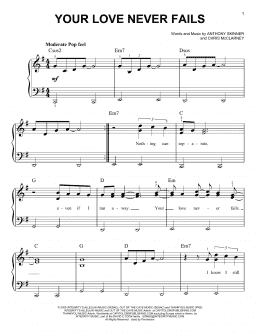 page one of Your Love Never Fails (Easy Piano)