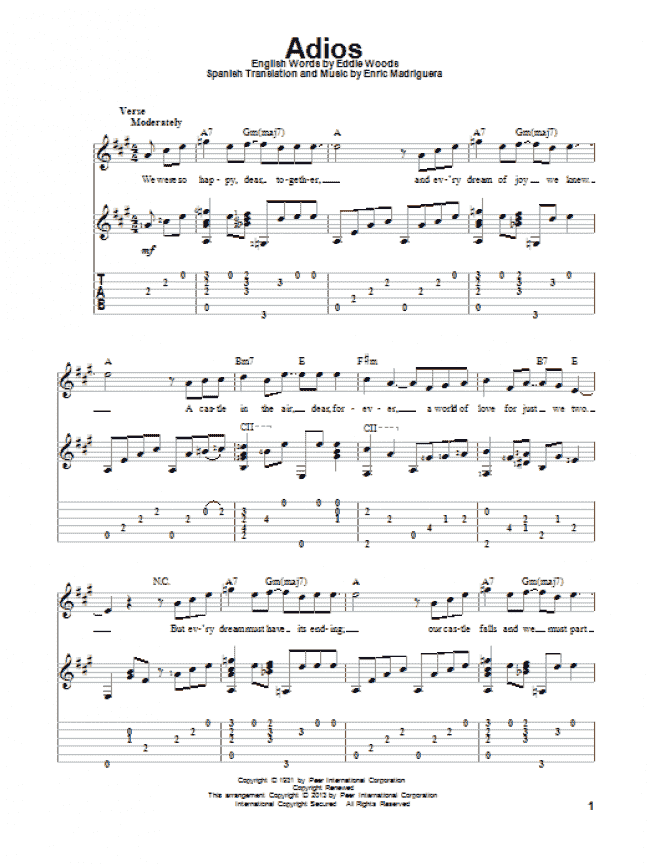 Adios Solo Guitar Print Sheet Music Now 