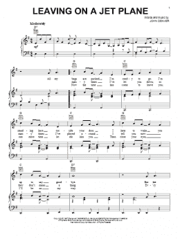 page one of Leaving On A Jet Plane (Piano, Vocal & Guitar Chords (Right-Hand Melody))