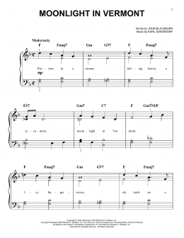 page one of Moonlight In Vermont (Easy Piano)