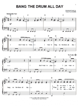 page one of Bang The Drum All Day (Easy Piano)