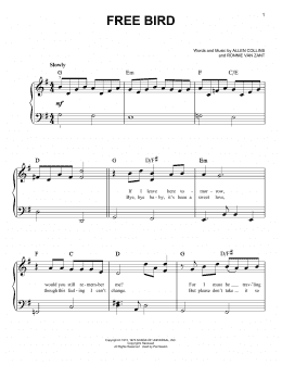 page one of Free Bird (Very Easy Piano)