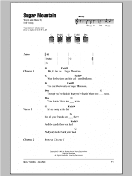 page one of Sugar Mountain (Guitar Chords/Lyrics)