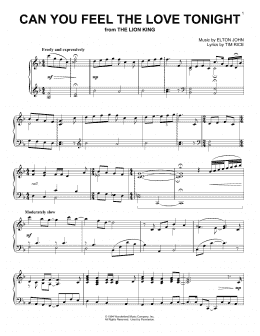 page one of Can You Feel The Love Tonight (from The Lion King) (Piano Solo)