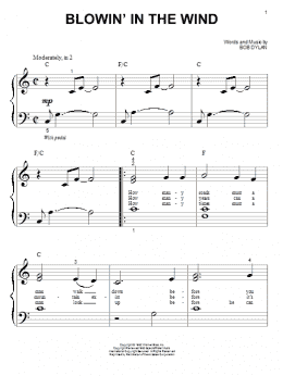 page one of Blowin' In The Wind (Big Note Piano)