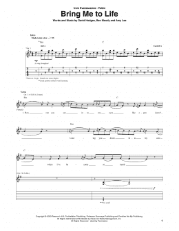 page one of Bring Me To Life (Guitar Tab)