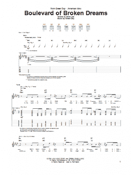 page one of Boulevard Of Broken Dreams (Guitar Tab)