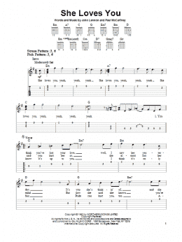 page one of She Loves You (Easy Guitar Tab)