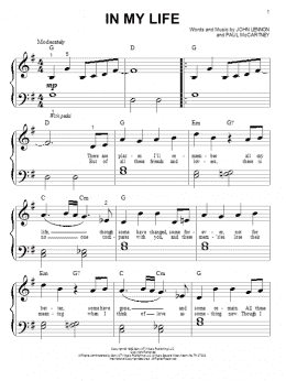 page one of In My Life (Big Note Piano)