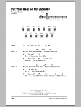 page one of Put Your Head On My Shoulder (Ukulele Chords/Lyrics)