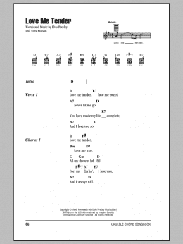 page one of Love Me Tender (Ukulele Chords/Lyrics)