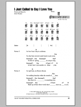 page one of I Just Called To Say I Love You (Ukulele Chords/Lyrics)