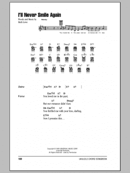 page one of I'll Never Smile Again (Ukulele Chords/Lyrics)