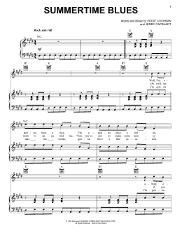 page one of Summertime Blues (Piano, Vocal & Guitar Chords (Right-Hand Melody))