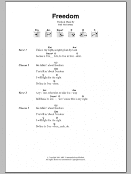 page one of Freedom (Guitar Chords/Lyrics)