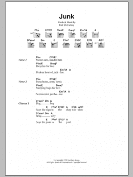 page one of Junk (Guitar Chords/Lyrics)